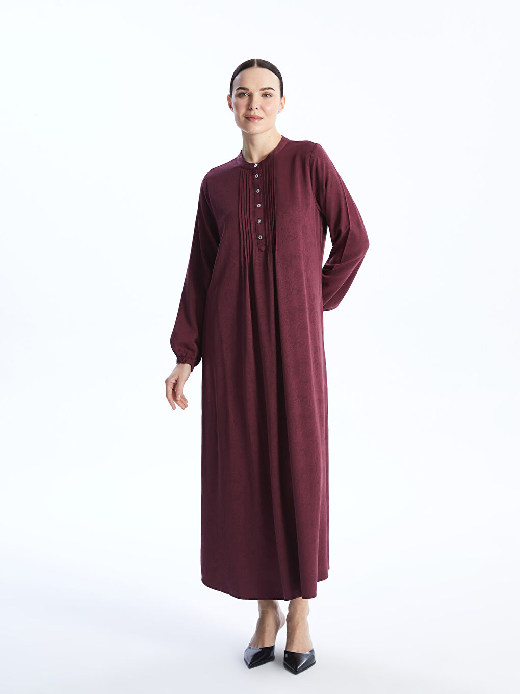 فستان بأكمام طويلة وياقة مستديرة -S46171Z8-HNV