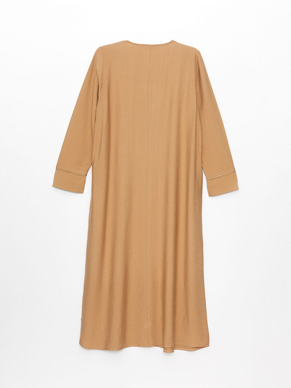 Kahverengi Bisiklet Yaka Düz Uzun Kollu Keten Görünümlü Kadın Ferace-6