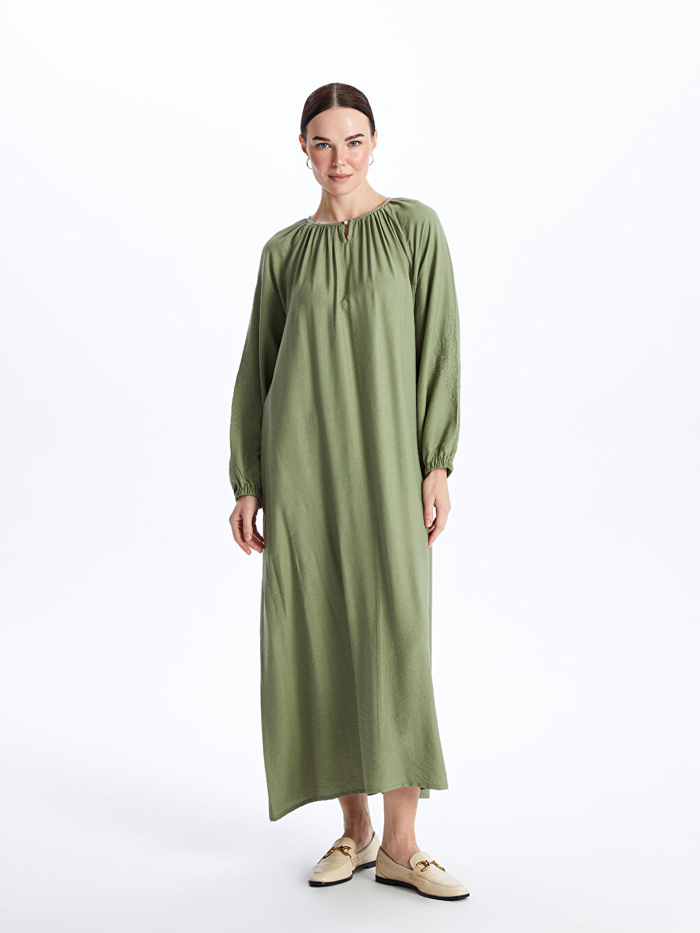 فستان بأكمام طويلة وياقة مستديرة -S46176Z8-GUY