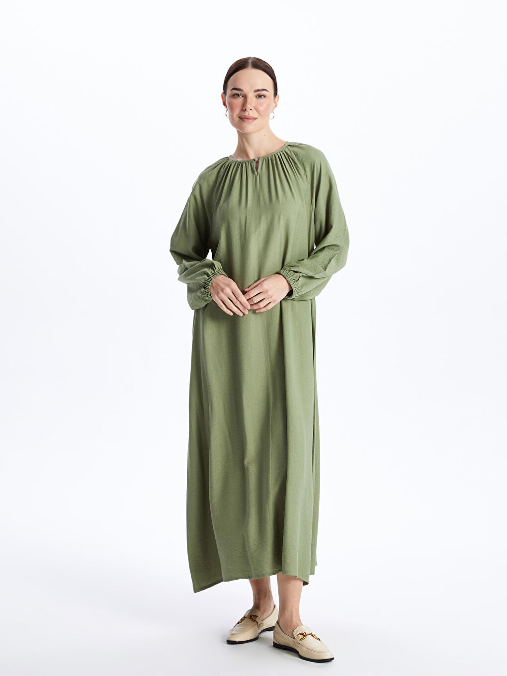 فستان بأكمام طويلة وياقة مستديرة -S46176Z8-GUY
