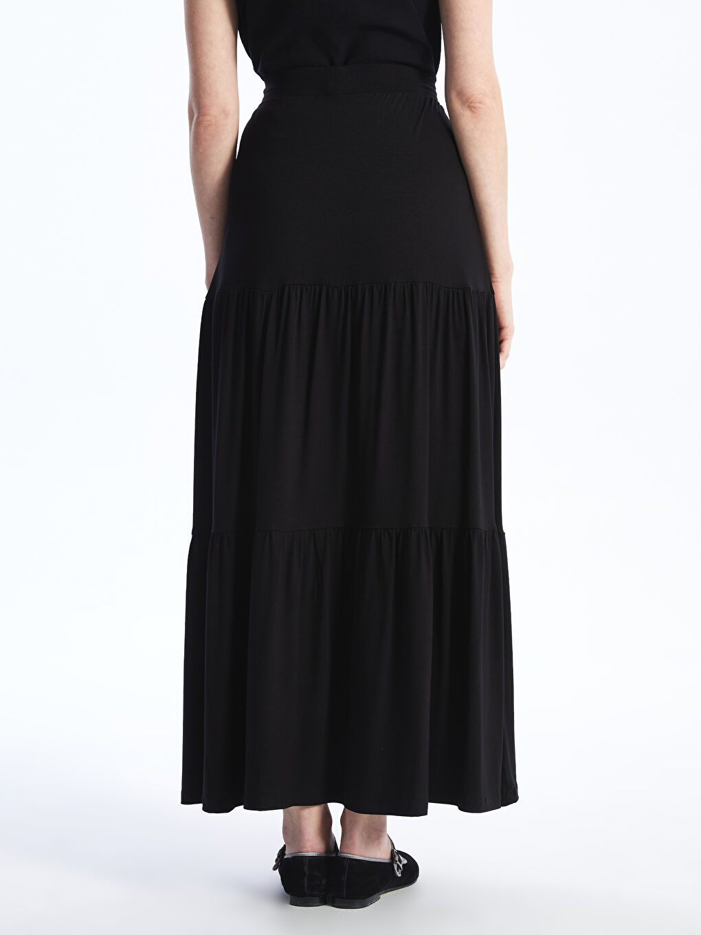 Siyah Beli Lastikli Düz A Kesim Kadın Etek-4