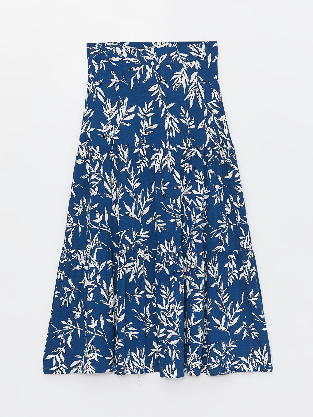 Mavi Beli Lastikli Desenli A Kesim Kadın Etek-5