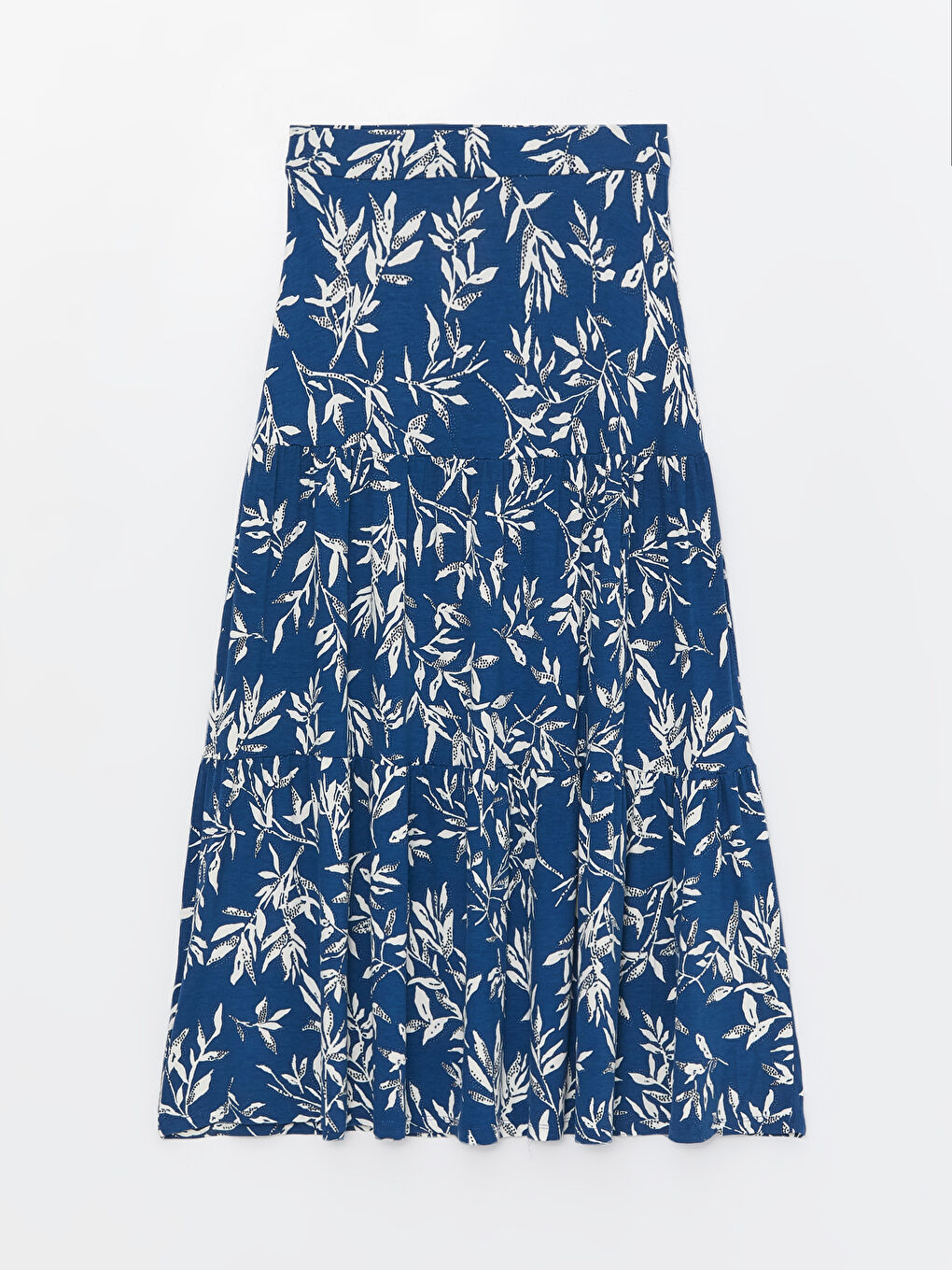 Mavi Beli Lastikli Desenli A Kesim Kadın Etek-6