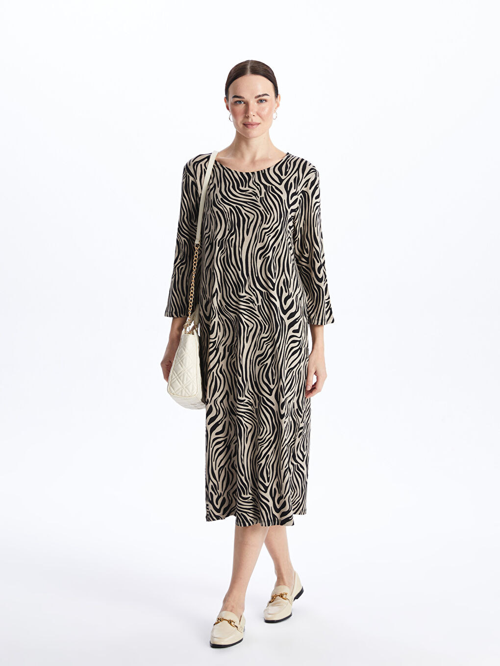 Crew Neck Patterned Women's Dress -S46189Z8-LQJ