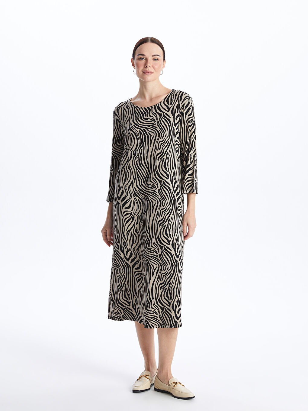 Crew Neck Patterned Women's Dress -S46189Z8-LQJ