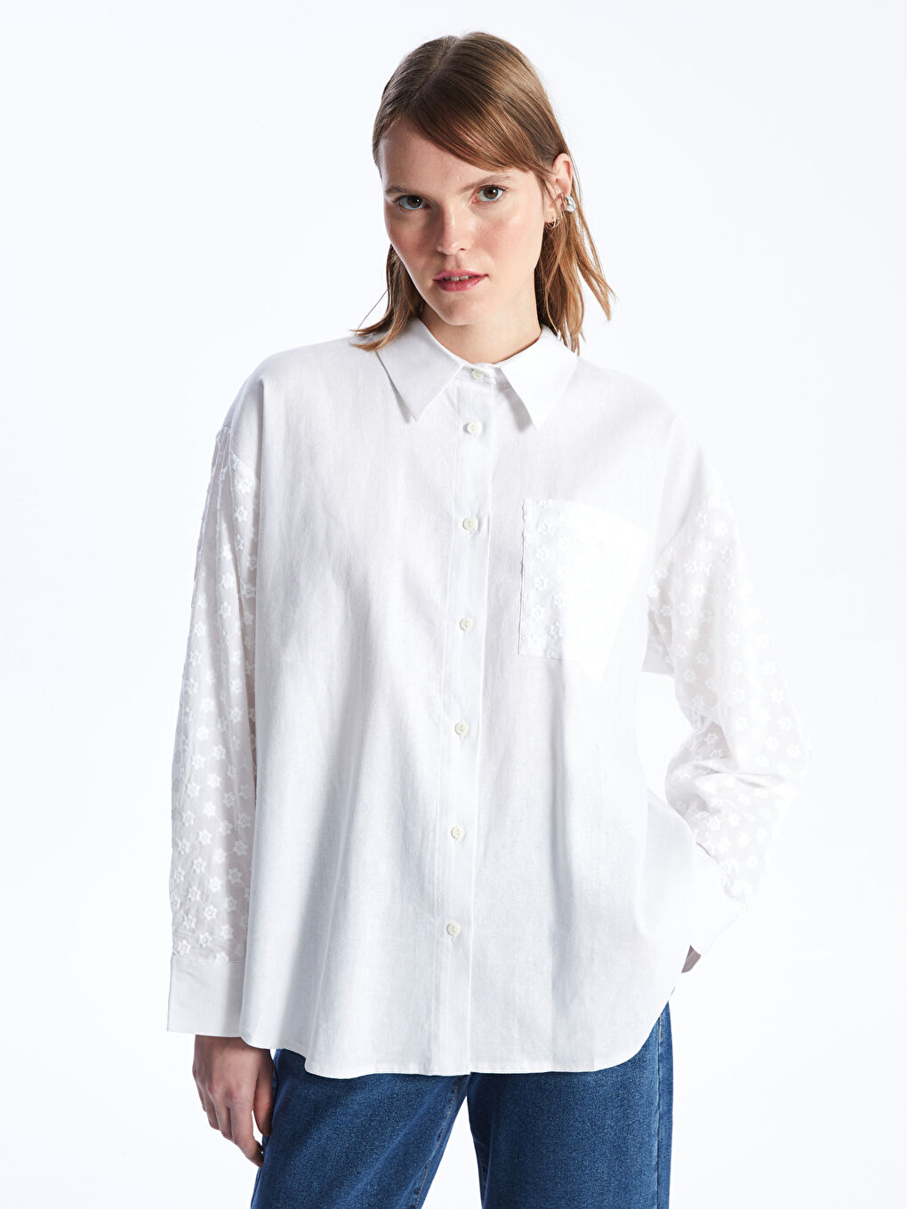 LCW Vision Plain Long Sleeve Linen Blend Women's Shirt -S46209Z8-R9J