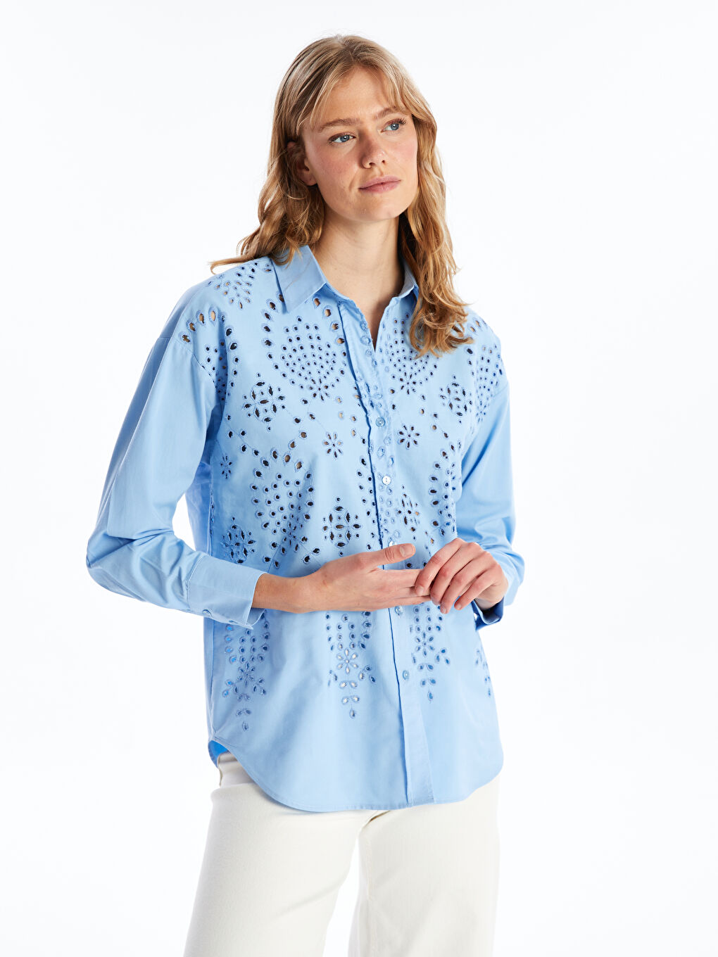 Self-Patterned Long Sleeve Oversize Women's Shirt