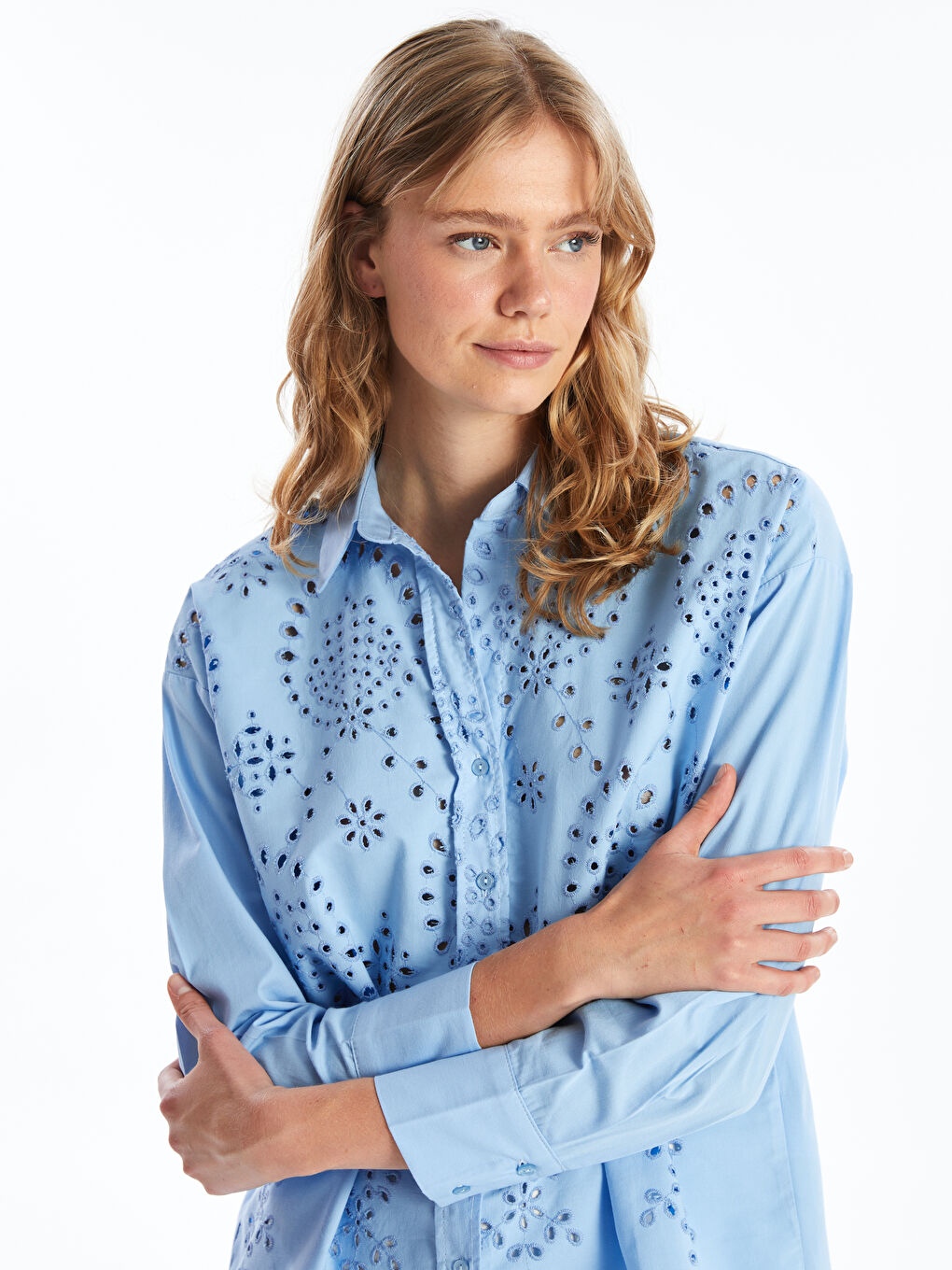 Self-Patterned Long Sleeve Oversize Women's Shirt-1