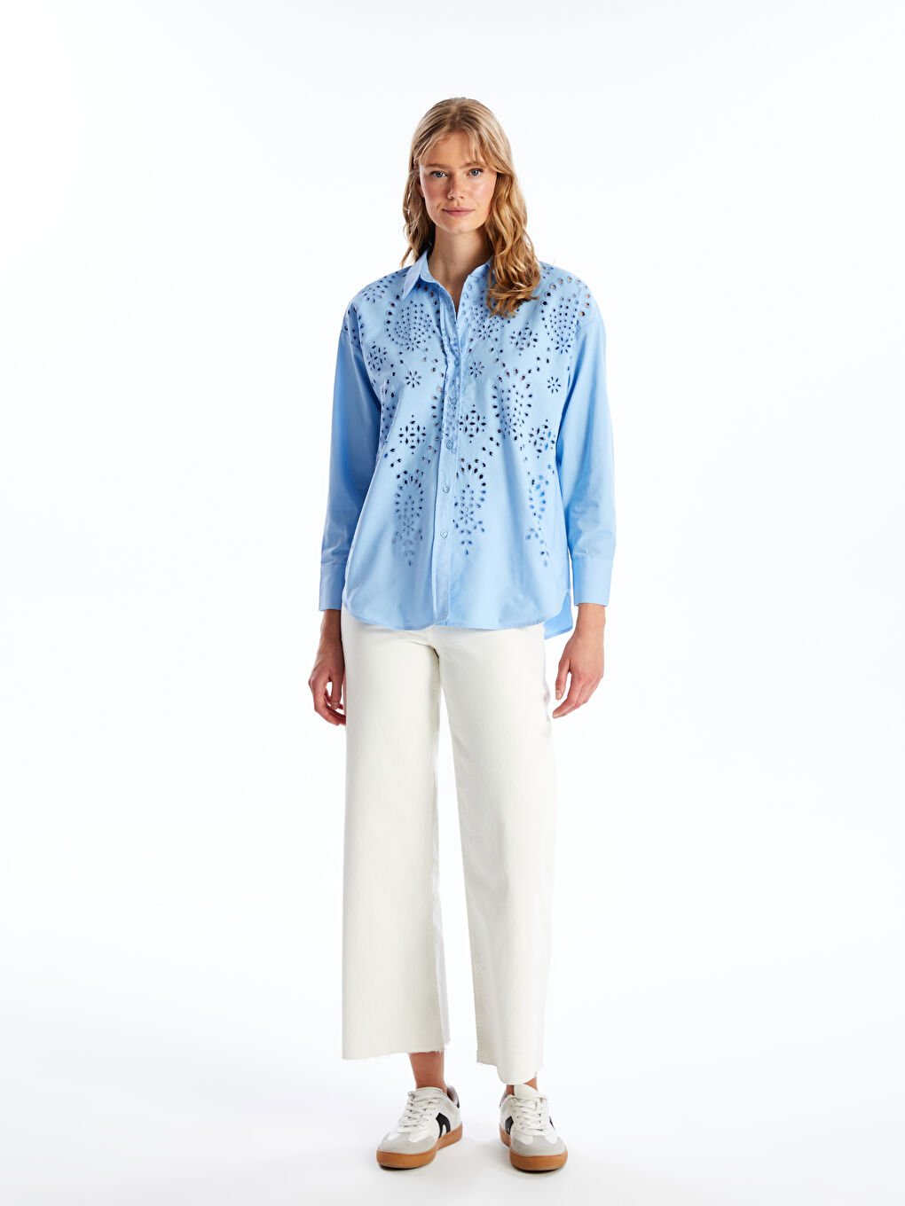 Self-Patterned Long Sleeve Oversize Women's Shirt-2