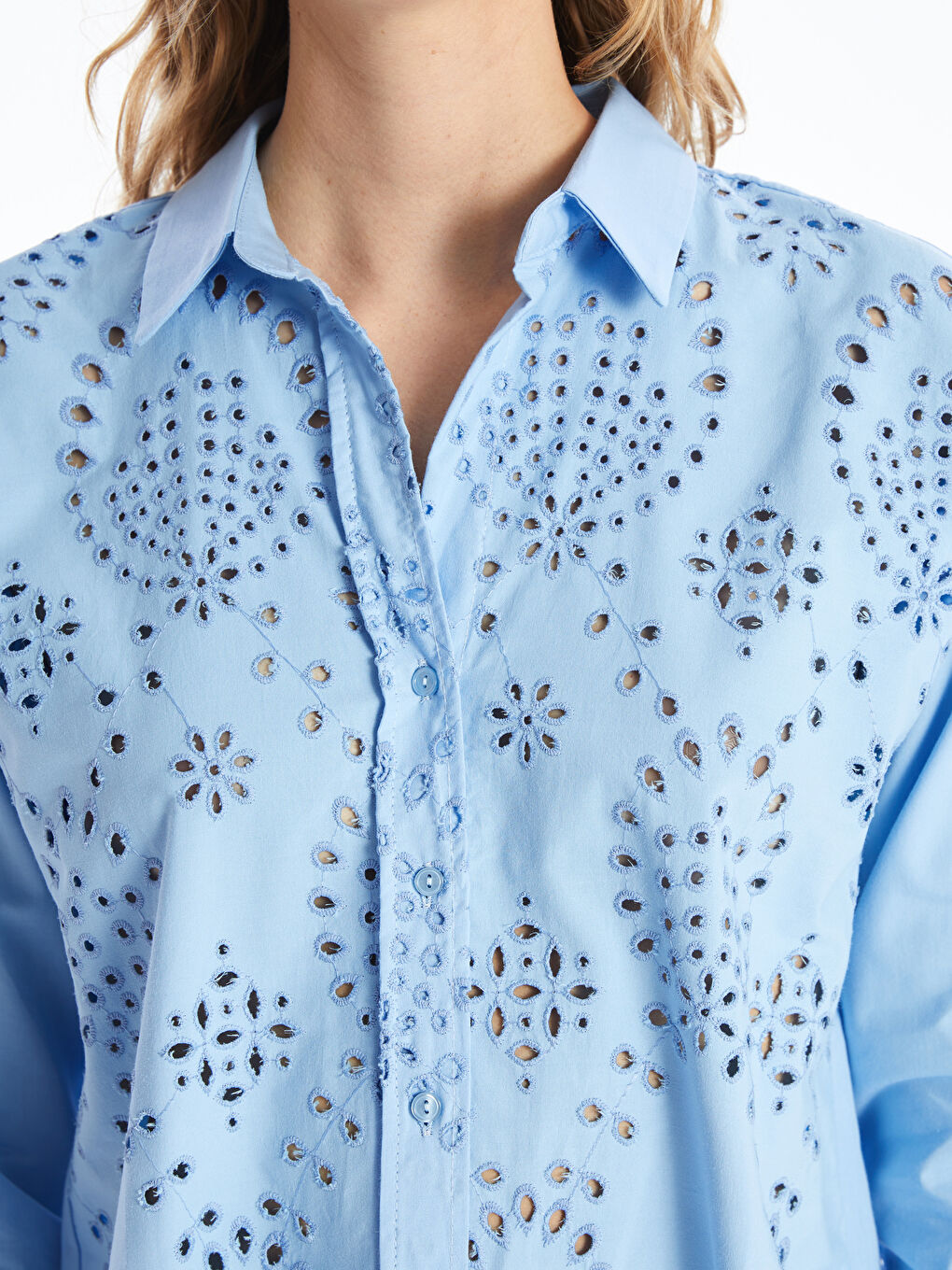 Self-Patterned Long Sleeve Oversize Women's Shirt-3