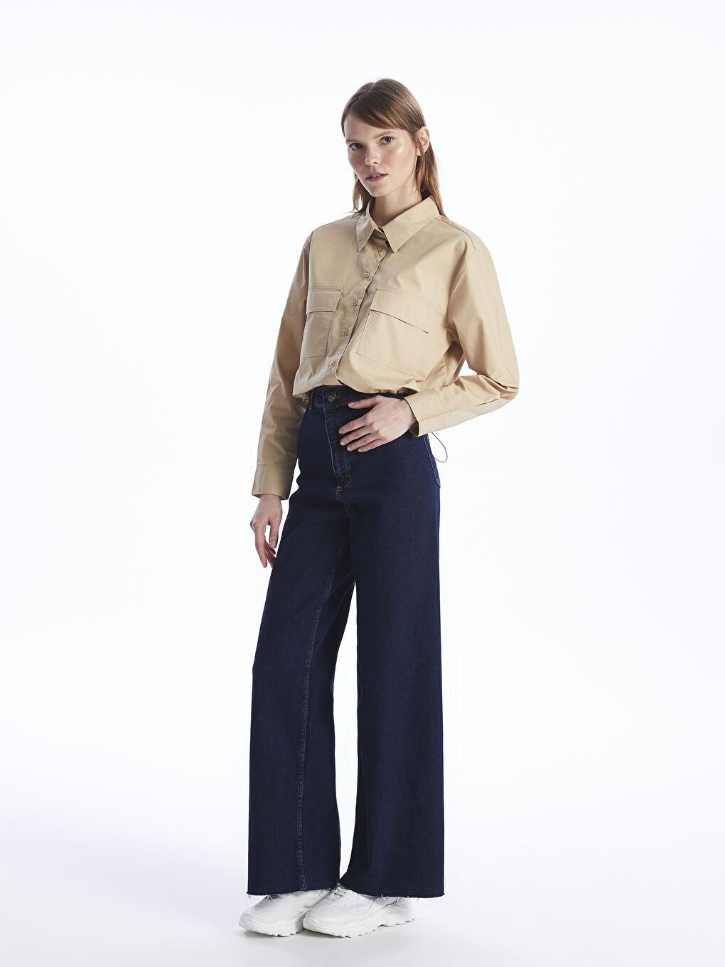 әйелдерге арналған қысқартылған поплин жейде-2