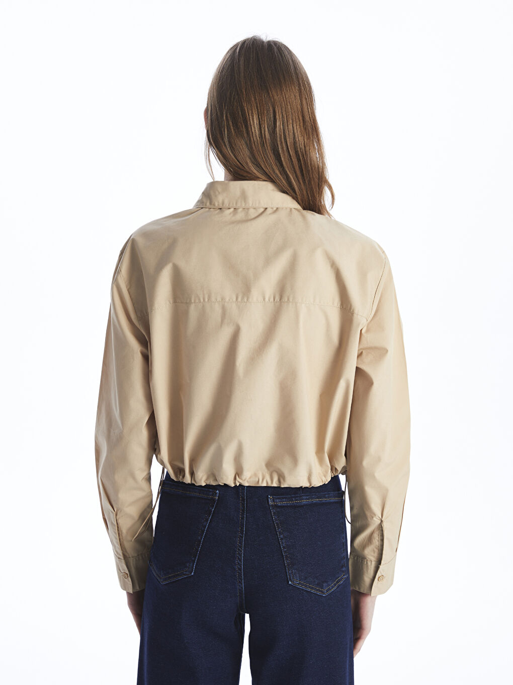 әйелдерге арналған қысқартылған поплин жейде-4