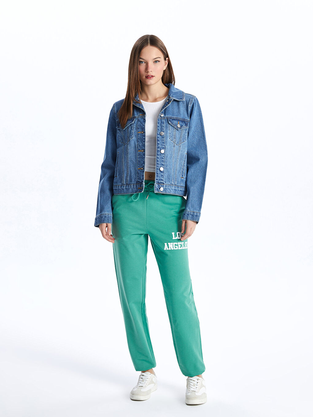 Однотонная джинсовая куртка с длинным рукавом для женщин-2