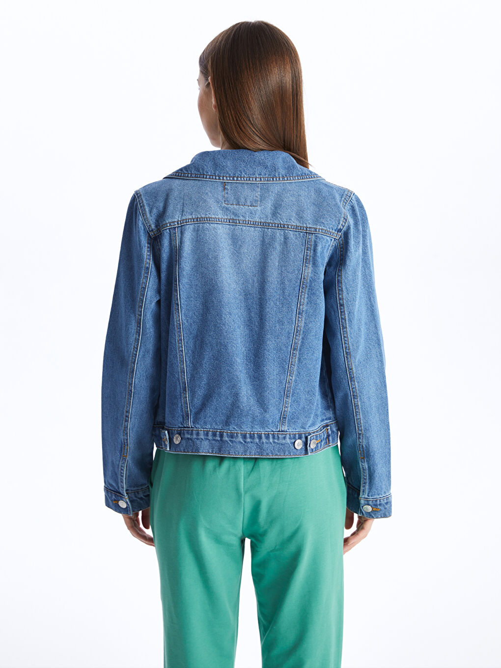 Однотонная джинсовая куртка с длинным рукавом для женщин-4