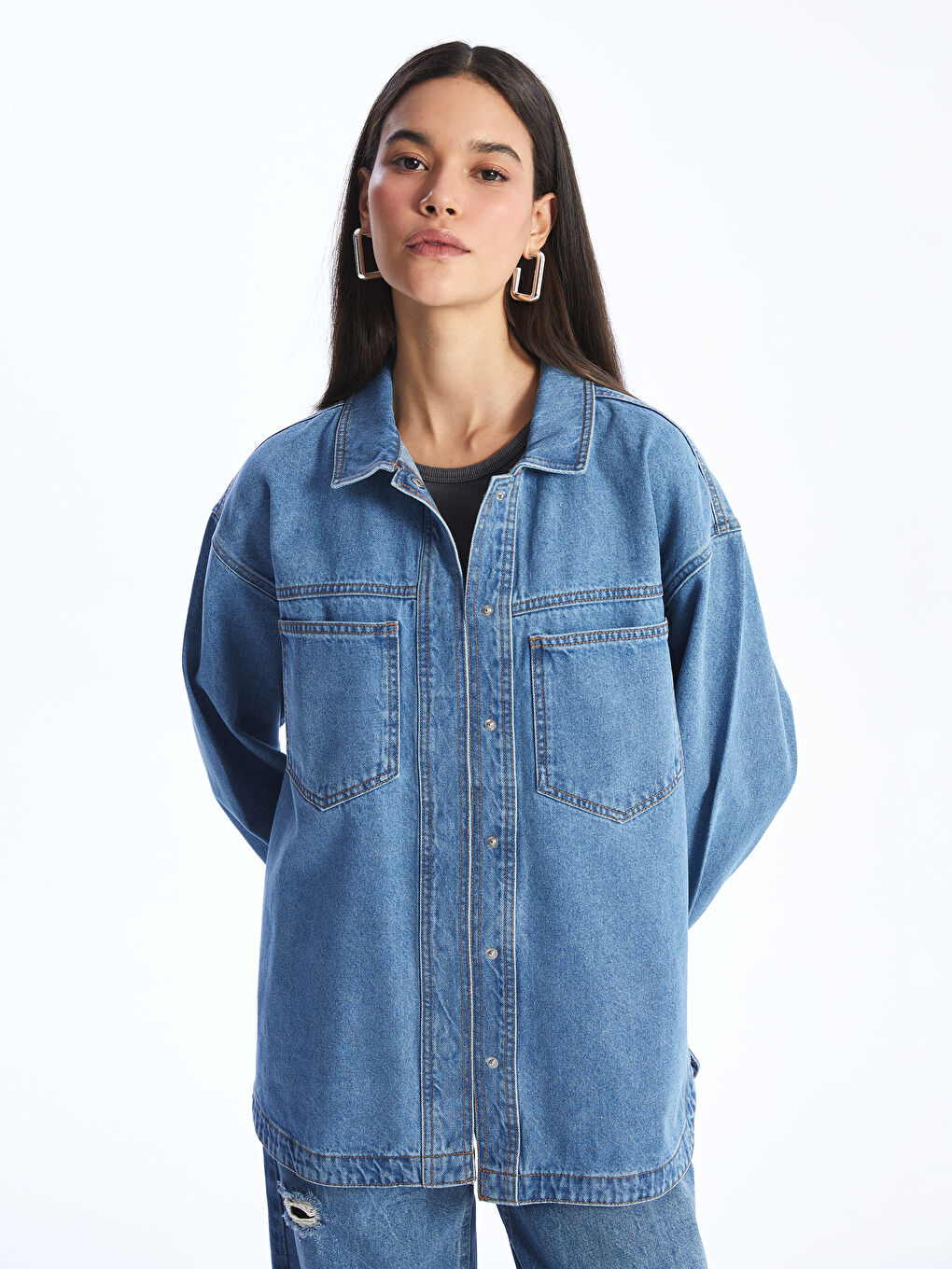 Oversize Women's Denim Shirt Jacket-1