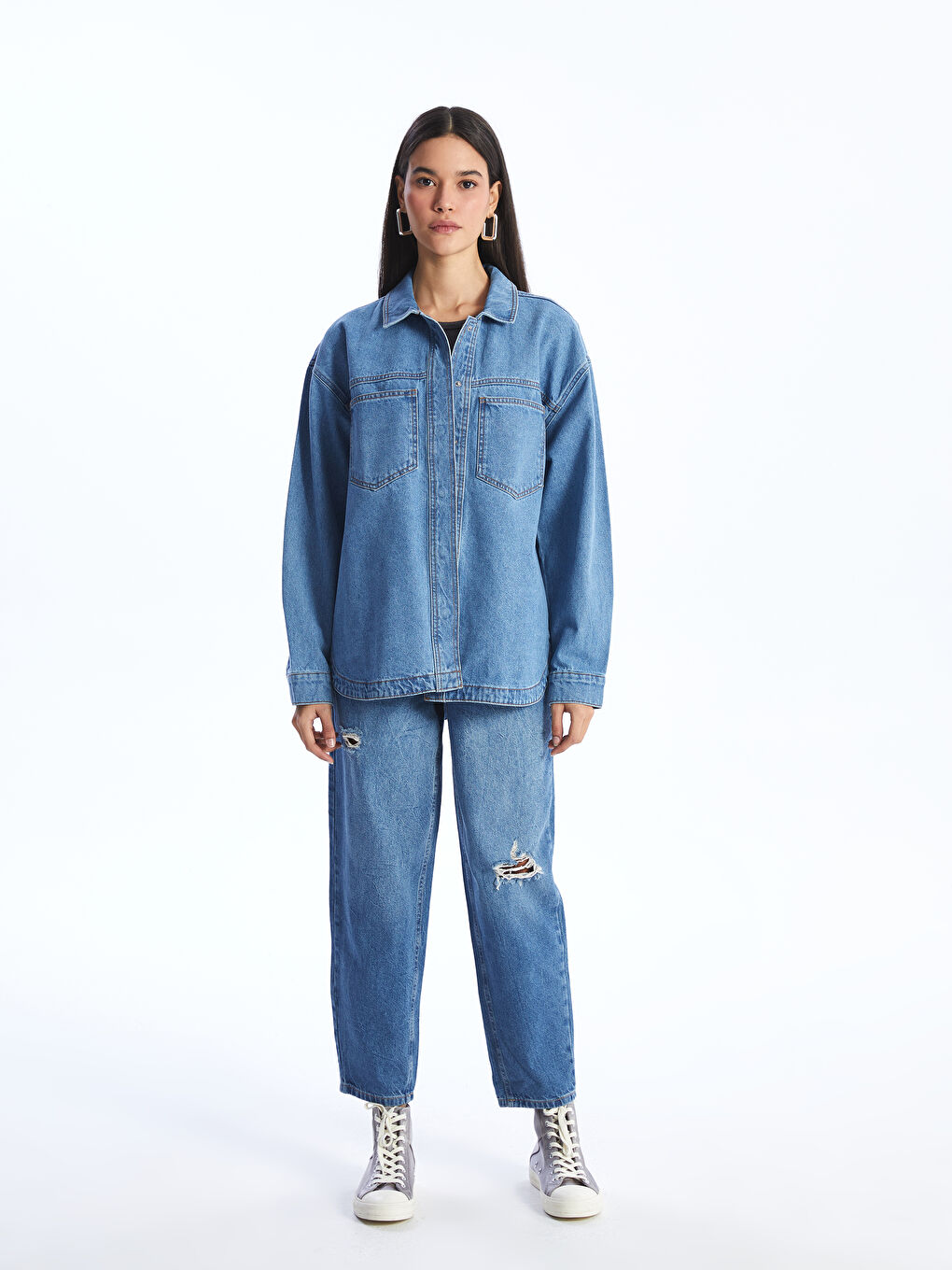 Oversize Women's Denim Shirt Jacket-2