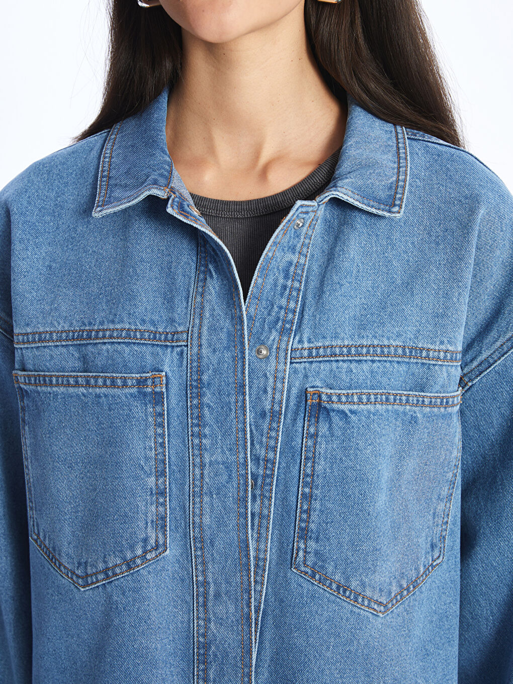Oversize Women's Denim Shirt Jacket-3