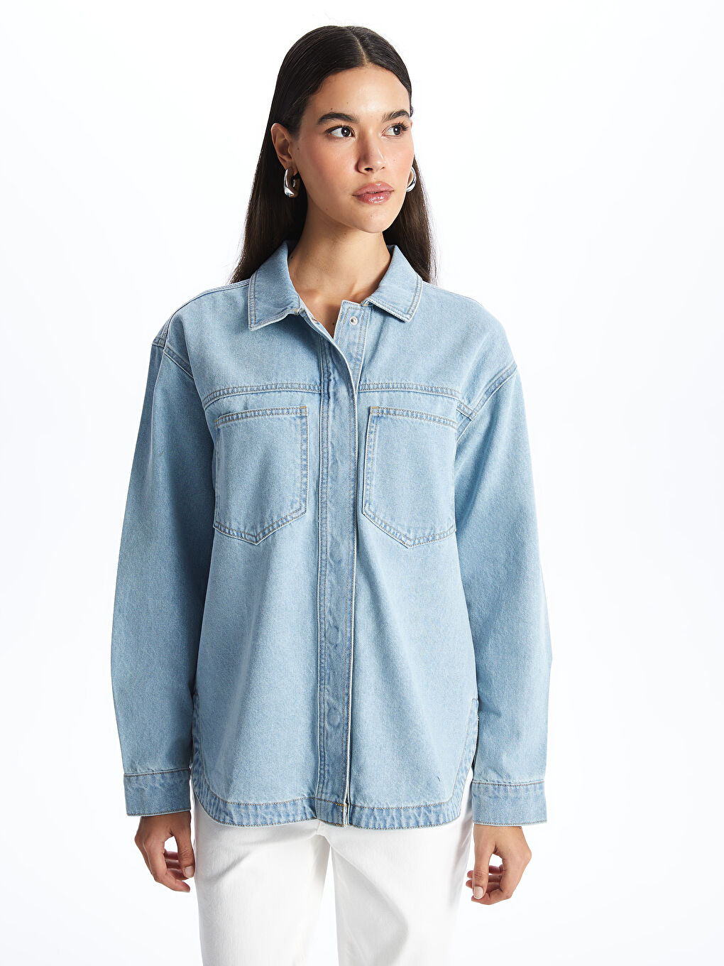 Veste Chemise en Jean Oversize pour Femmes-1