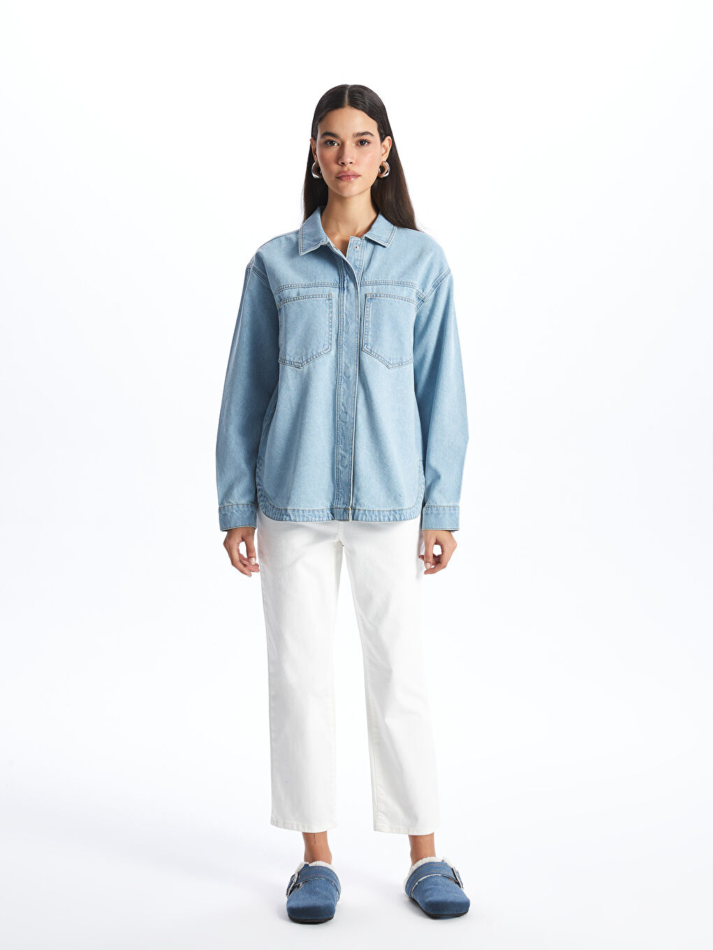 Veste Chemise en Jean Oversize pour Femmes-2