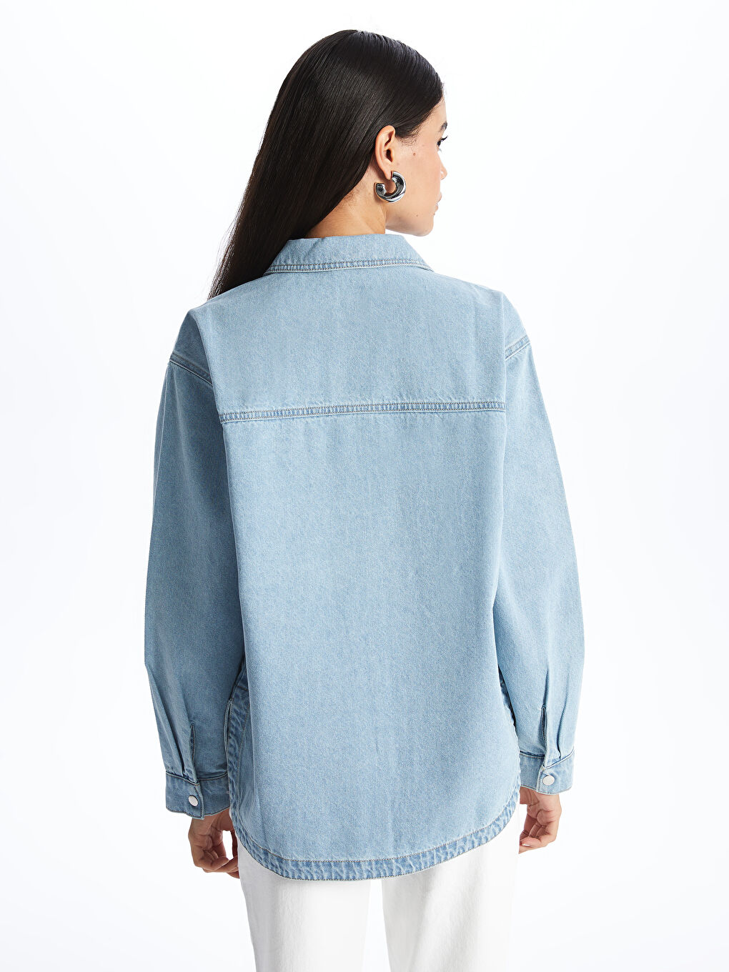 Veste Chemise en Jean Oversize pour Femmes-4
