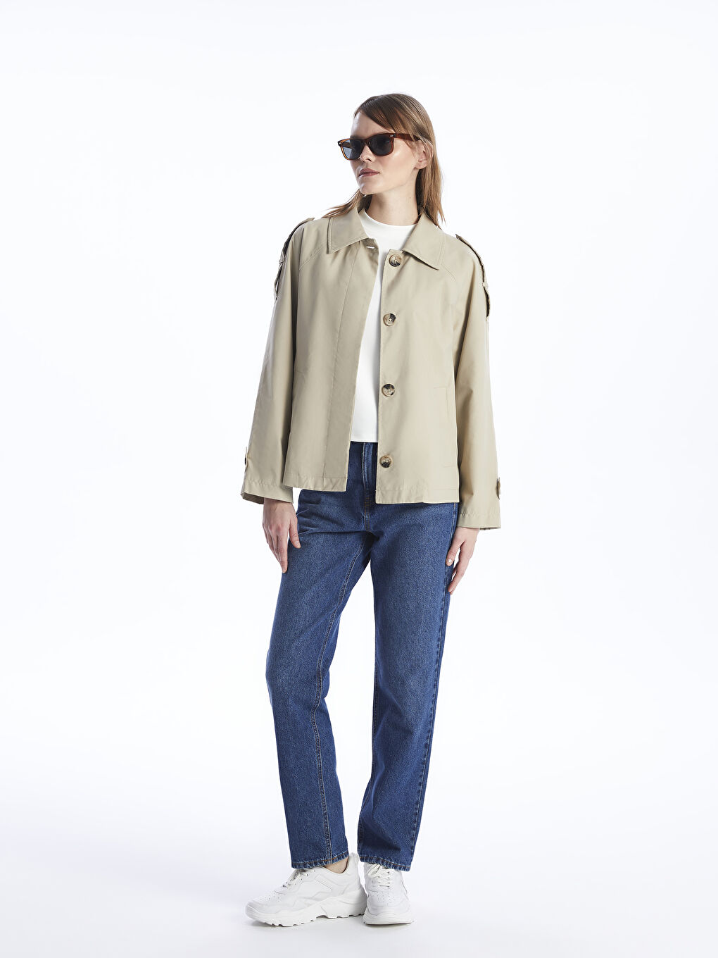Women's Shirt Collar Plain Trench Coat -S46237Z8-VHS