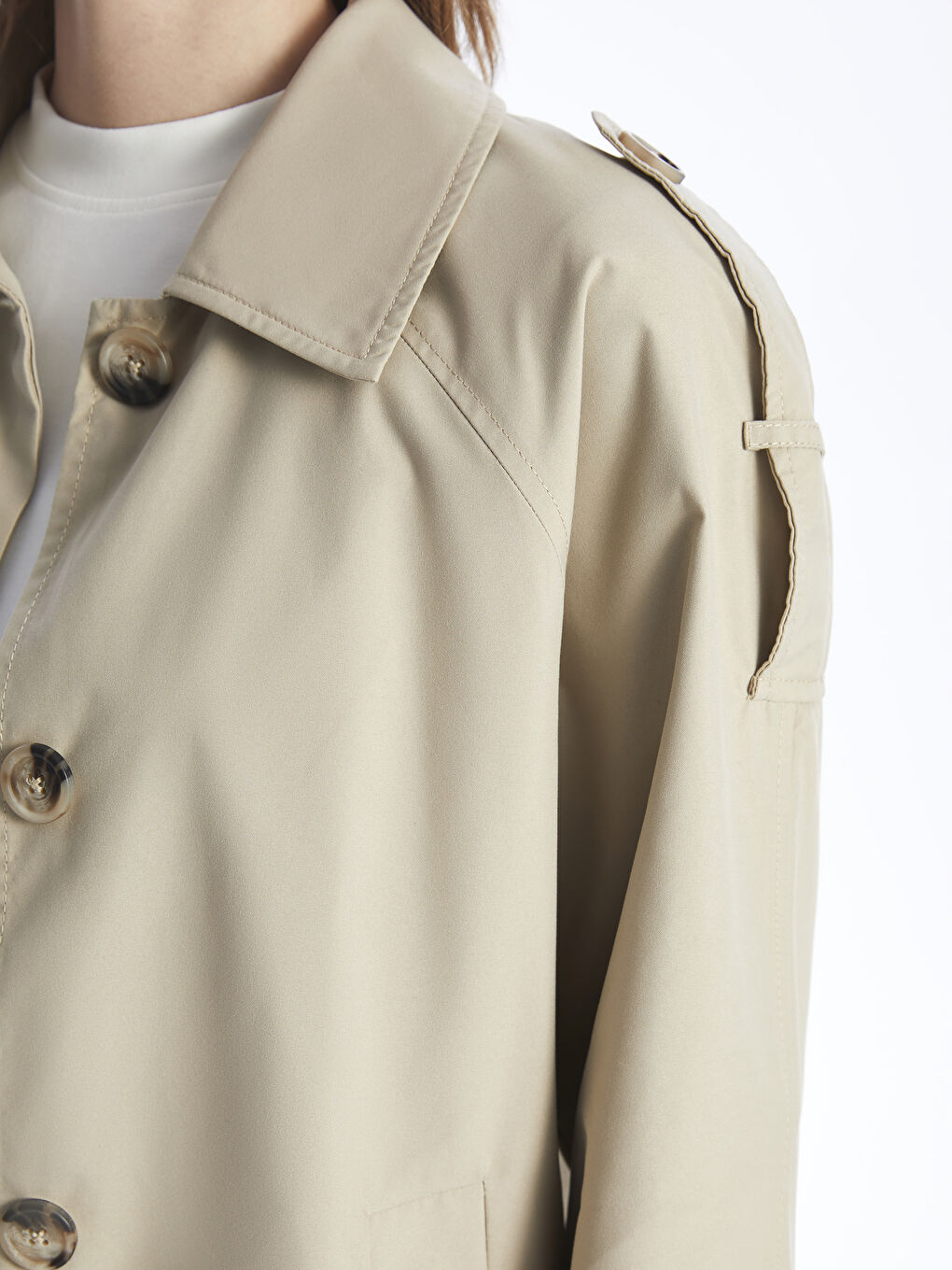 Women's Shirt Collar Plain Trench Coat -S46237Z8-VHS