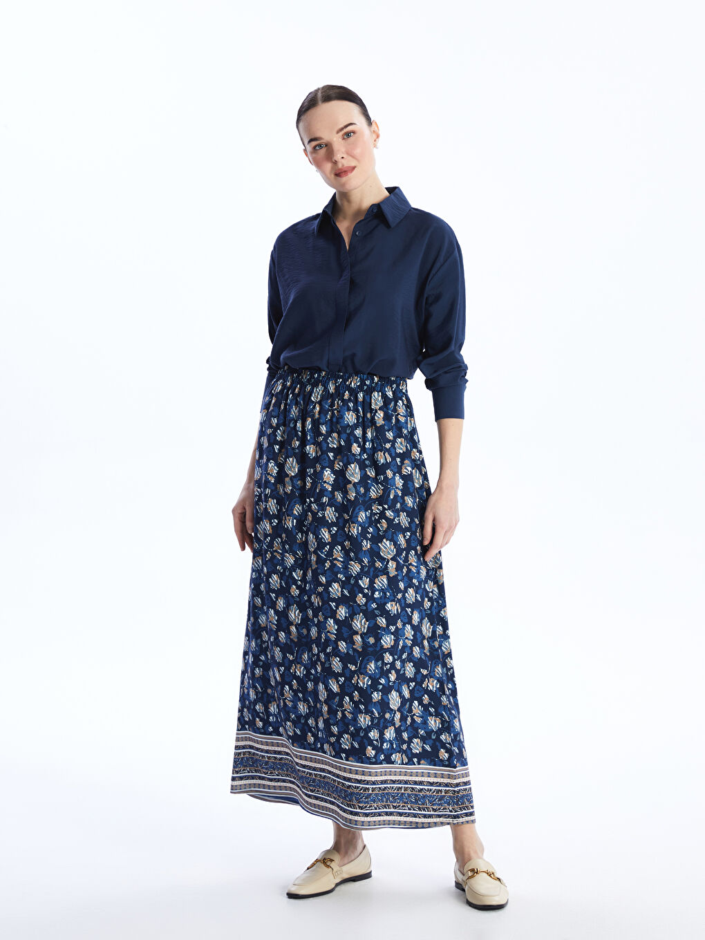 Elasticated Waist Patterned Belmando Women's Skirt -S46248Z8-LQQ