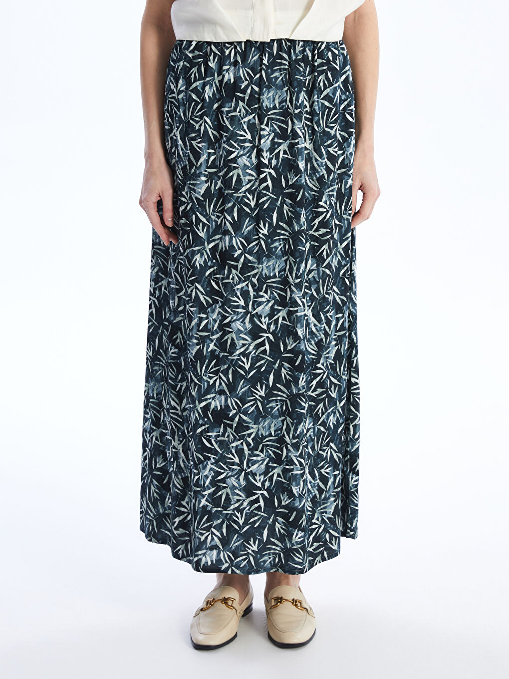 Yeşil Beli Lastikli Desenli Belmando Kadın Etek-2