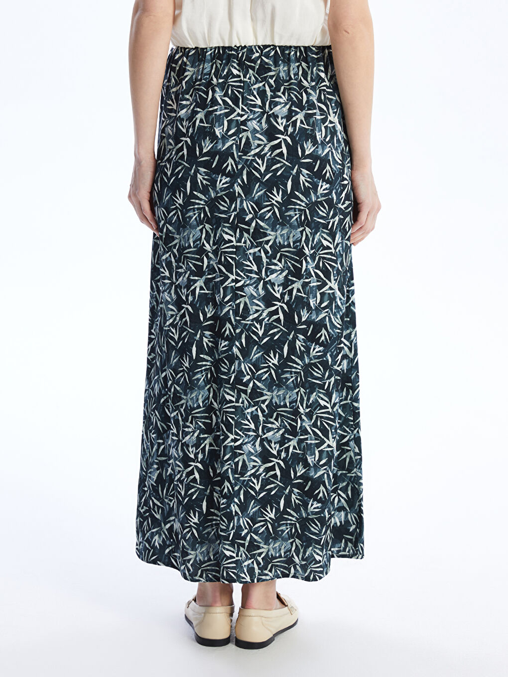 Yeşil Beli Lastikli Desenli Belmando Kadın Etek-3