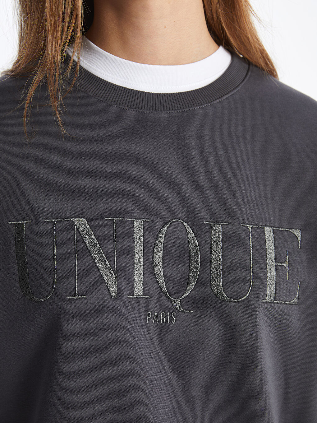LCW Vision Crew Neck Embroidered Long Sleeve Oversize Women's Sweatshirt -S46289Z8-HLC
