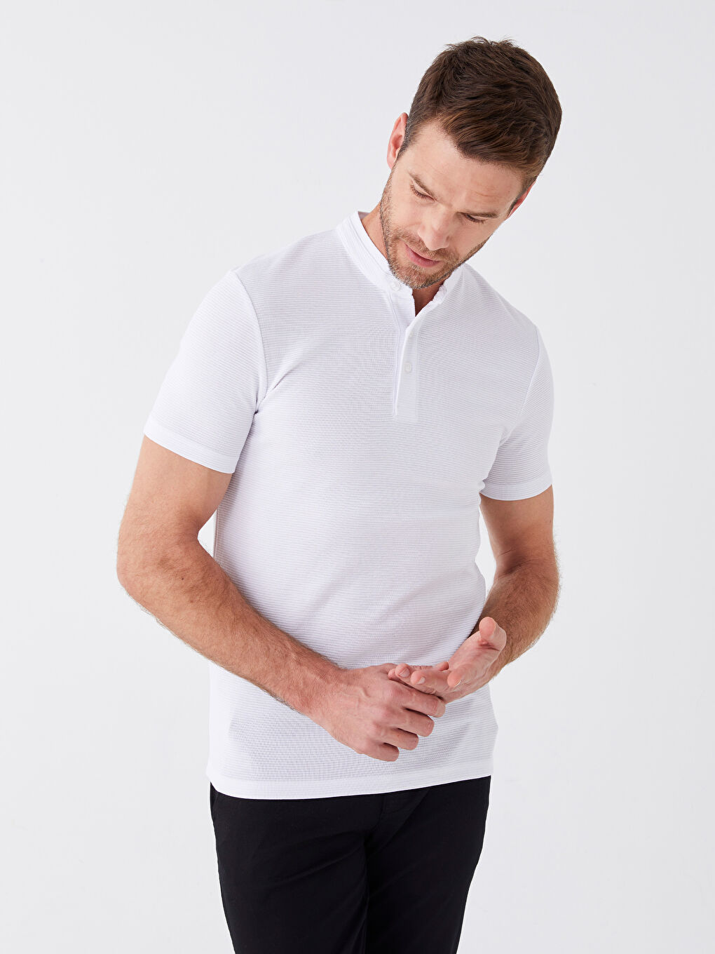 Grandad Collar Short Sleeve Men's T-Shirt -S46321Z8-Q6K