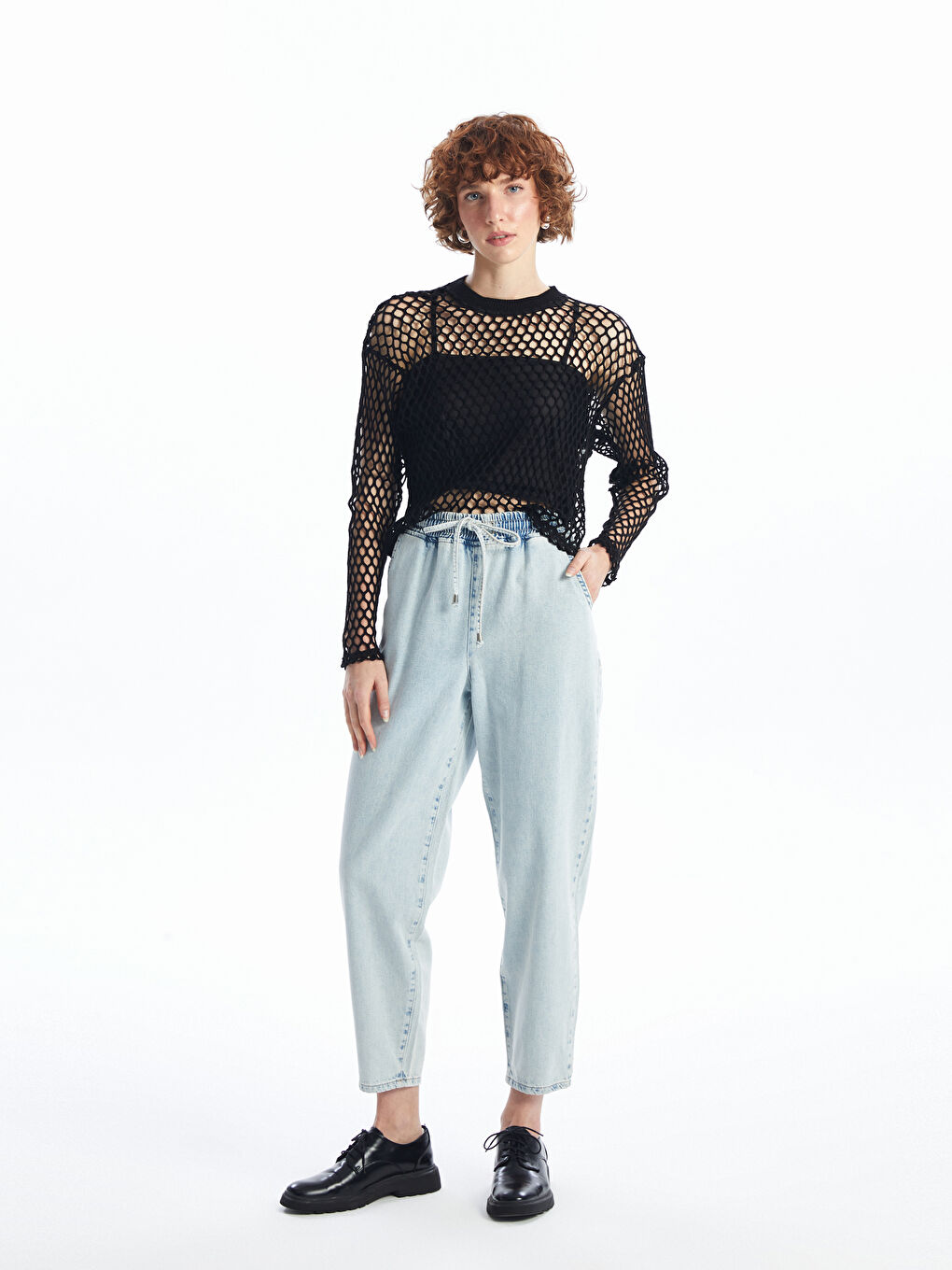 Elastic Waist Mom Fit Women's Denim Trousers -S46374Z8-311