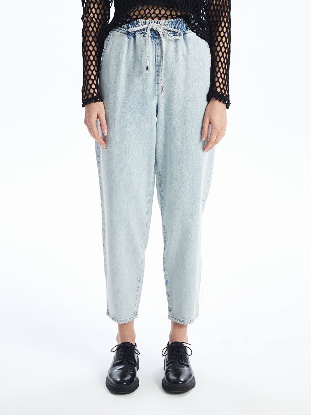 Elastic Waist Mom Fit Women's Denim Trousers -S46374Z8-311