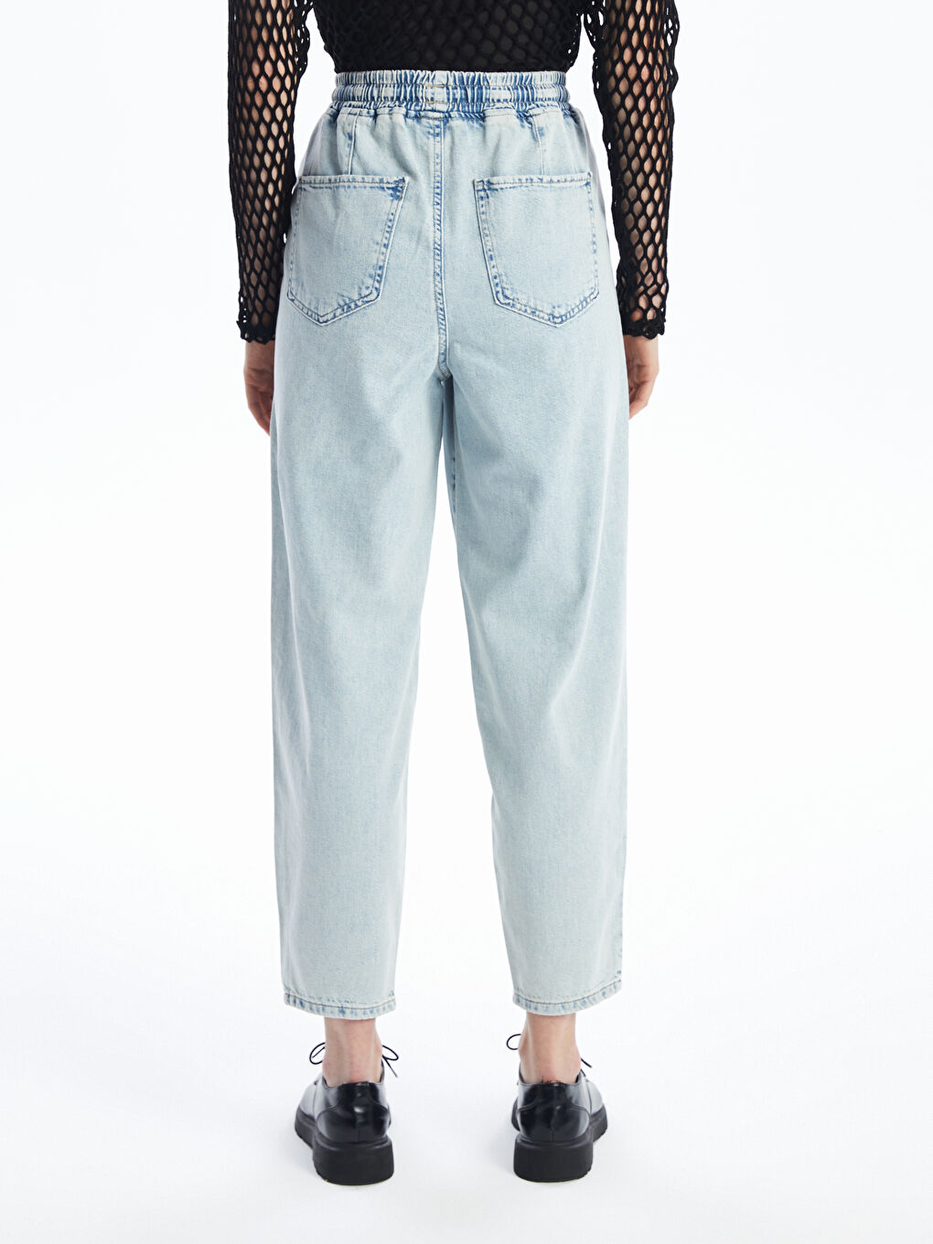 Elastic Waist Mom Fit Women's Denim Trousers -S46374Z8-311