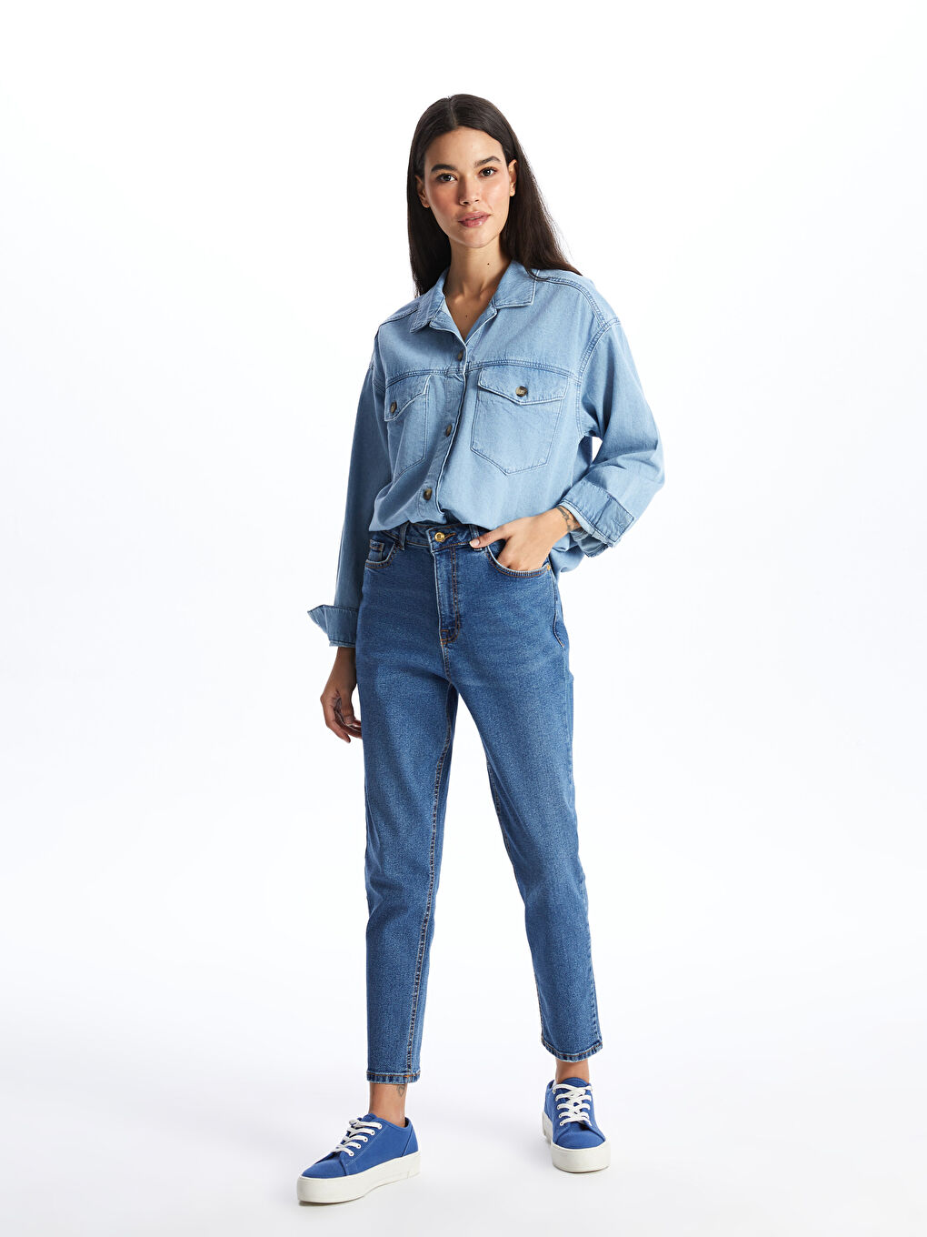 LCW Jeans Orta İndigo Rodeo Slim Mom Kadın Jean Pantolon - 1