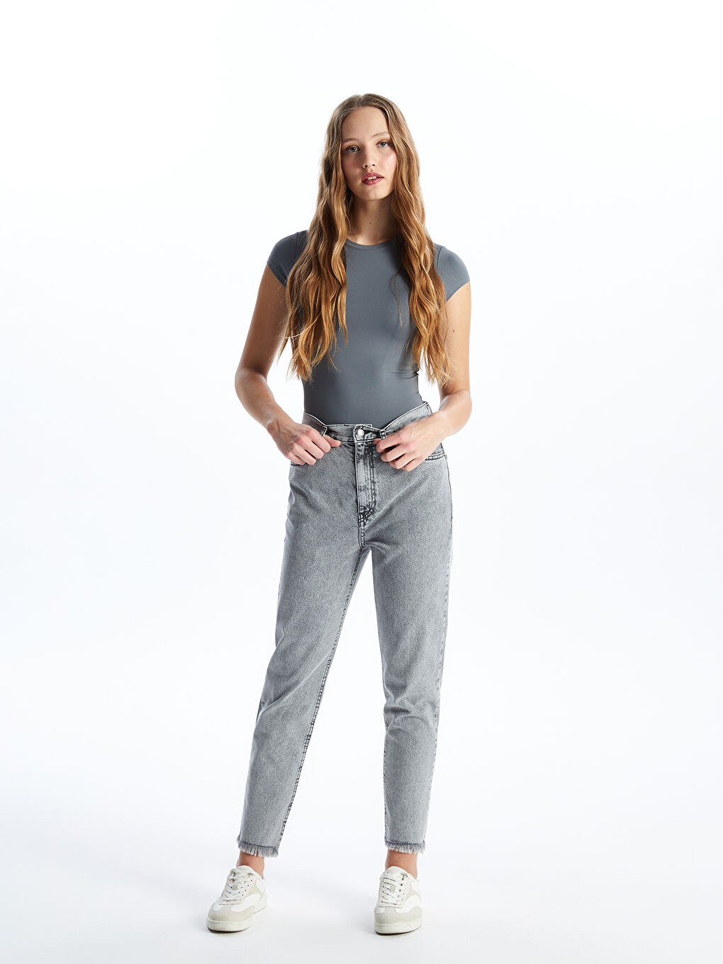 LCW Jeans Gri Mom Fit Kadın Jean Pantolon