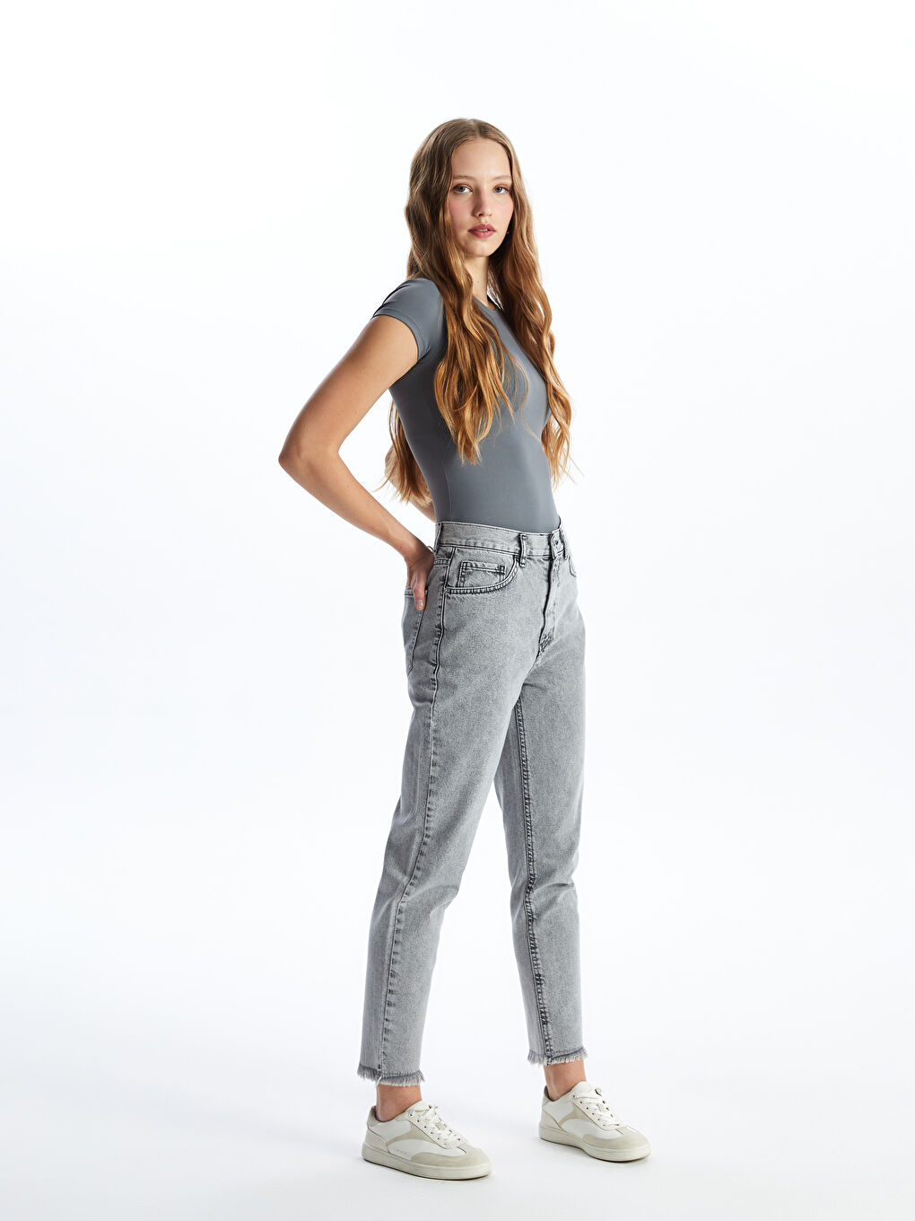 LCW Jeans Gri Mom Fit Kadın Jean Pantolon - 1