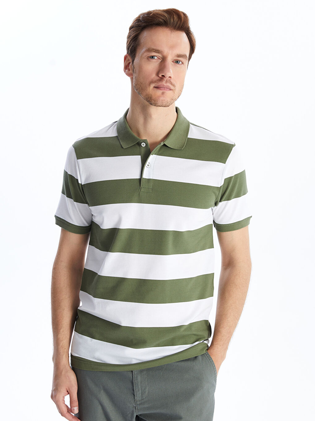 Polo Neck Short Sleeve Color Block Pique Men's T-Shirt -S46400Z8-LFT