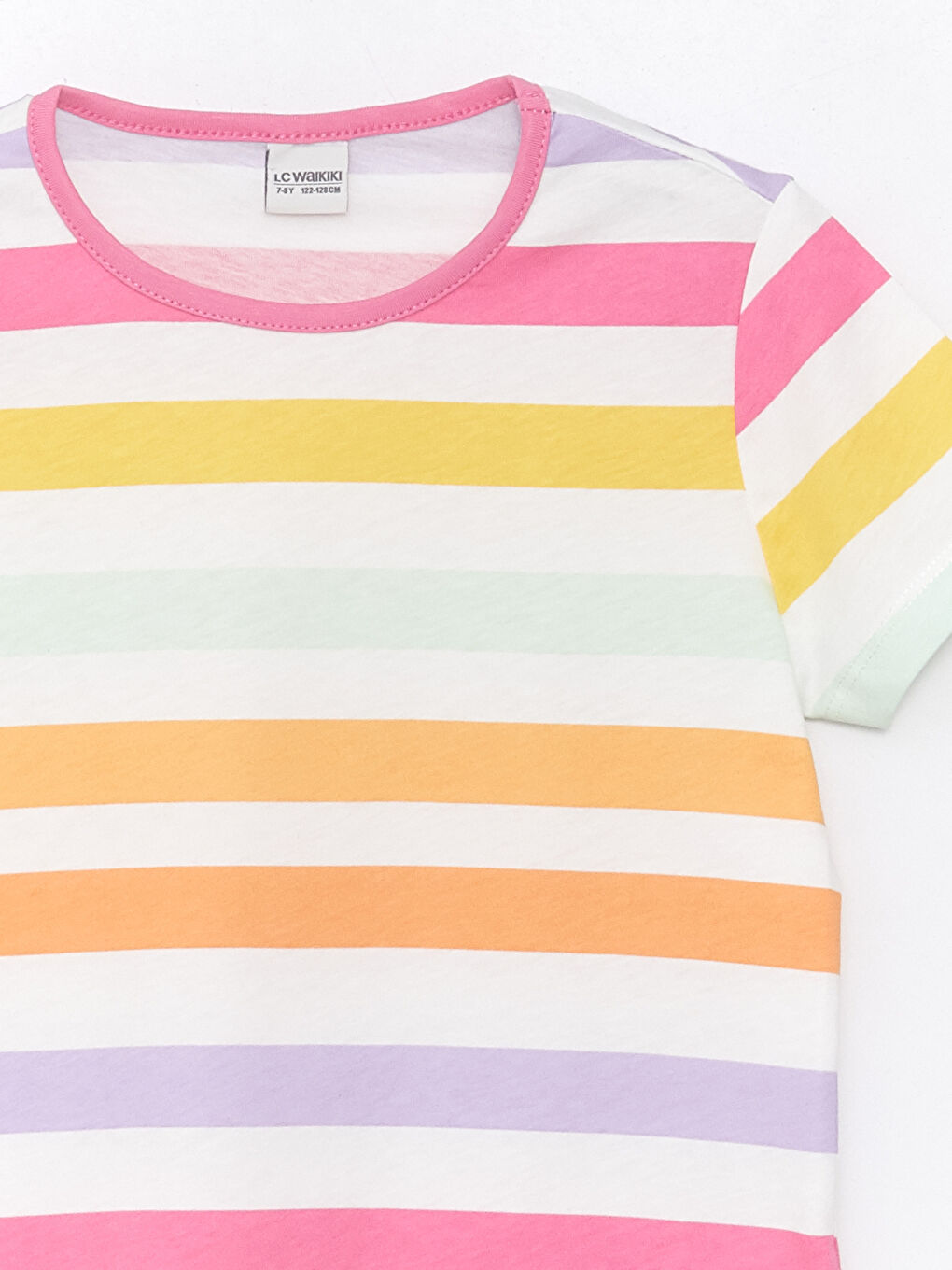 Crew Neck Striped Short Sleeve Girl T-Shirt -S46419Z4-LGZ