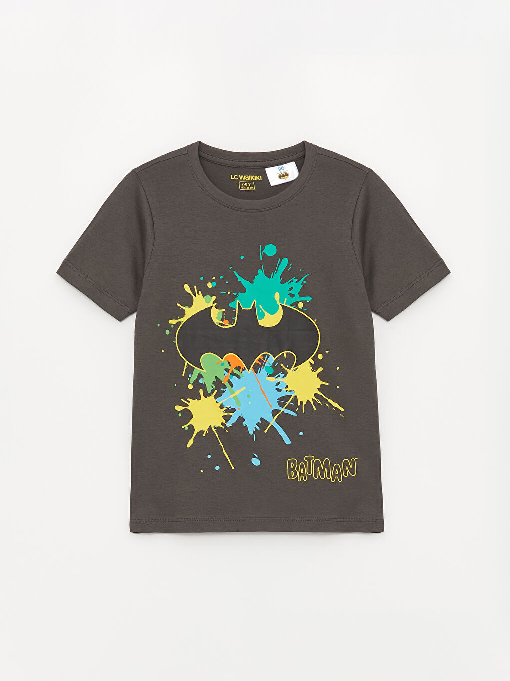 LCW Kids Antrasit Bisiklet Yaka Batman Baskılı Kısa Kollu Erkek Çocuk Pijama Üst