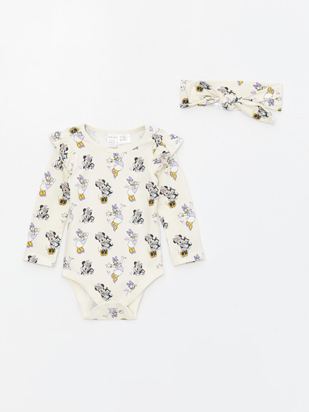 Crew Neck Long Sleeve Minnie Mouse Printed Baby Girls' Snap-Button Bodysuit Pants and Hairband 3-Pack Set -S46463Z1-LRB