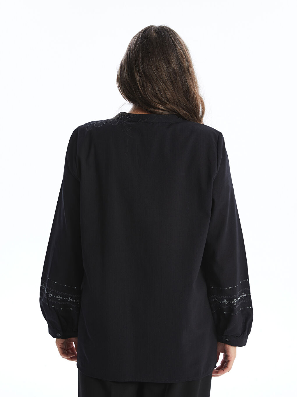 Henley Neckline Patterned Long Sleeve Women's Blouse -S46473Z8-CVL