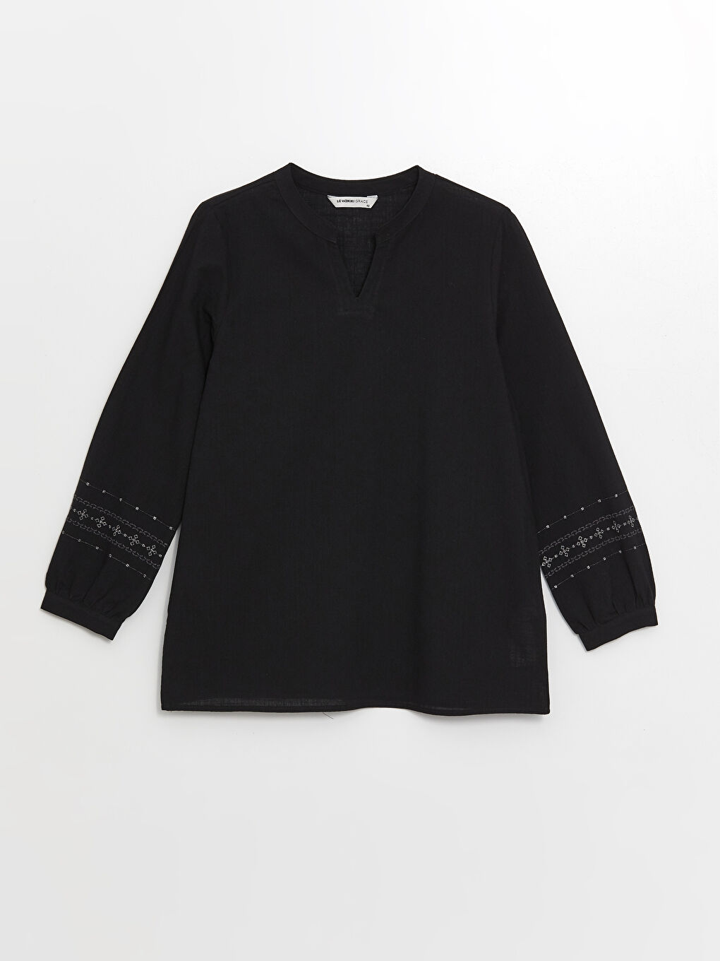 Henley Neckline Patterned Long Sleeve Women's Blouse -S46473Z8-CVL