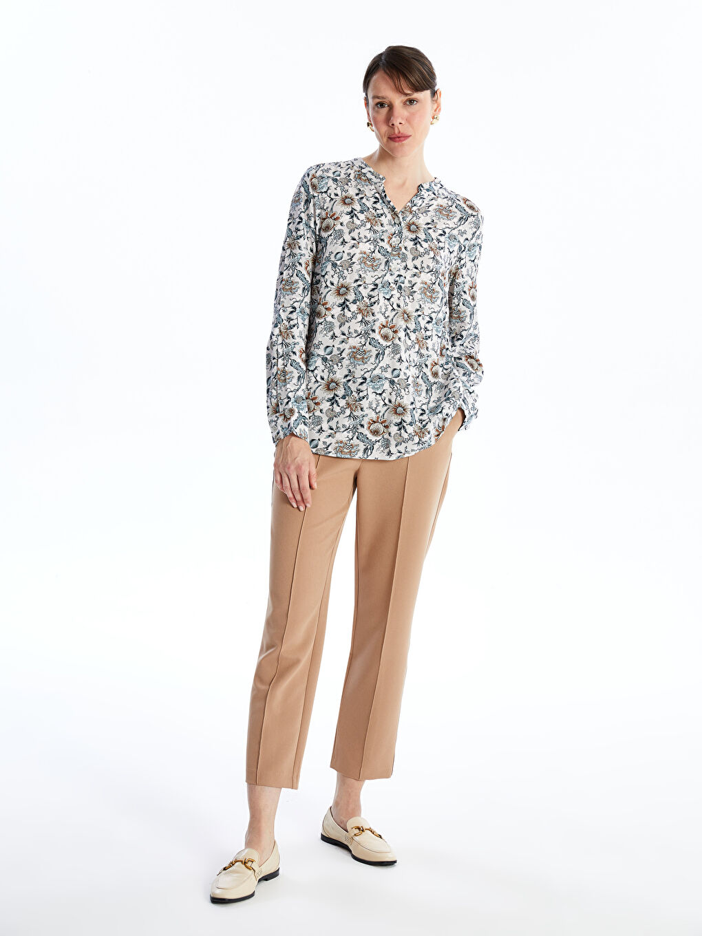 Women's Crew Neck Floral Long Sleeve Blouse -S46475Z8-LRA