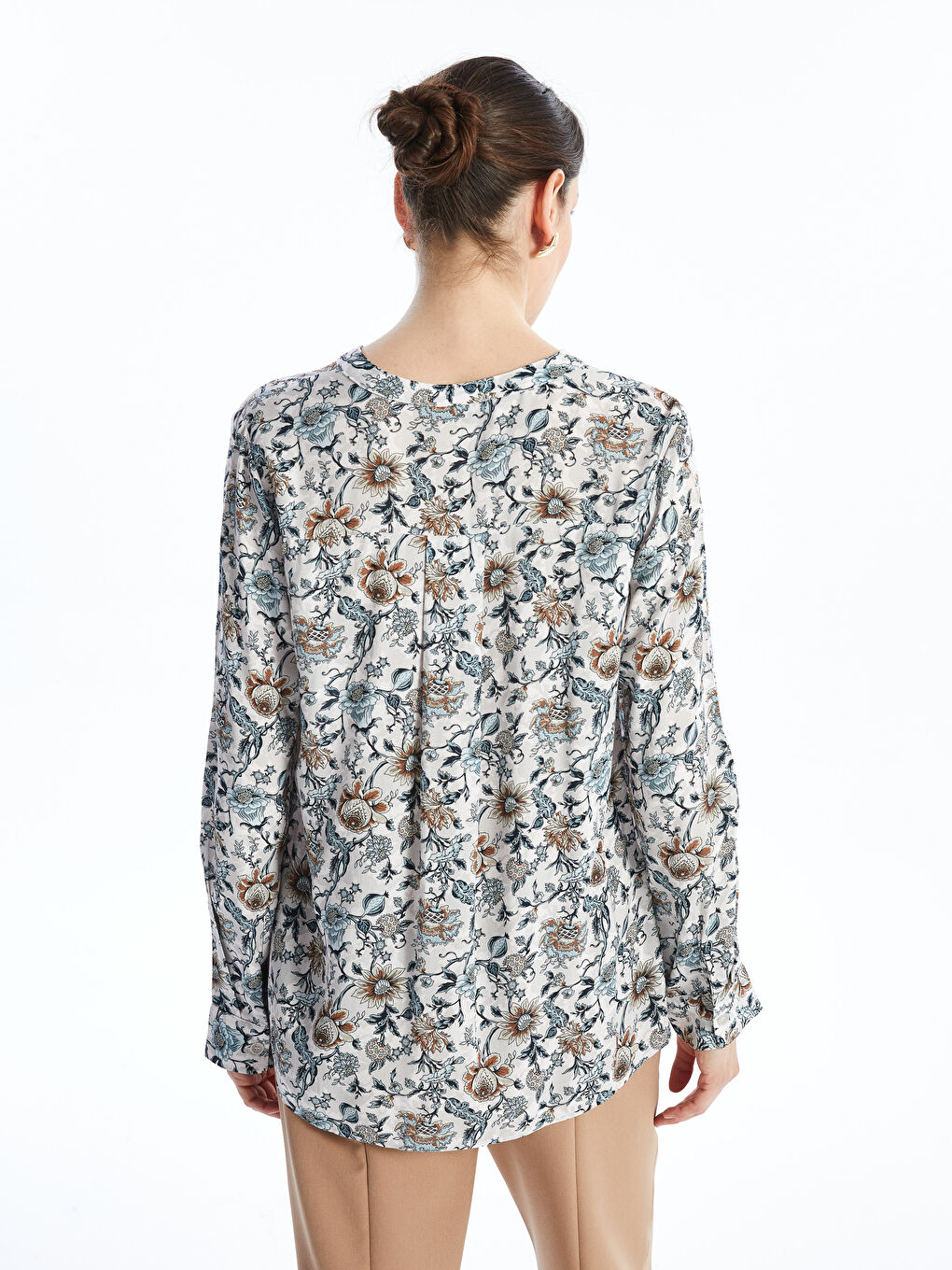 Women's Crew Neck Floral Long Sleeve Blouse -S46475Z8-LRA