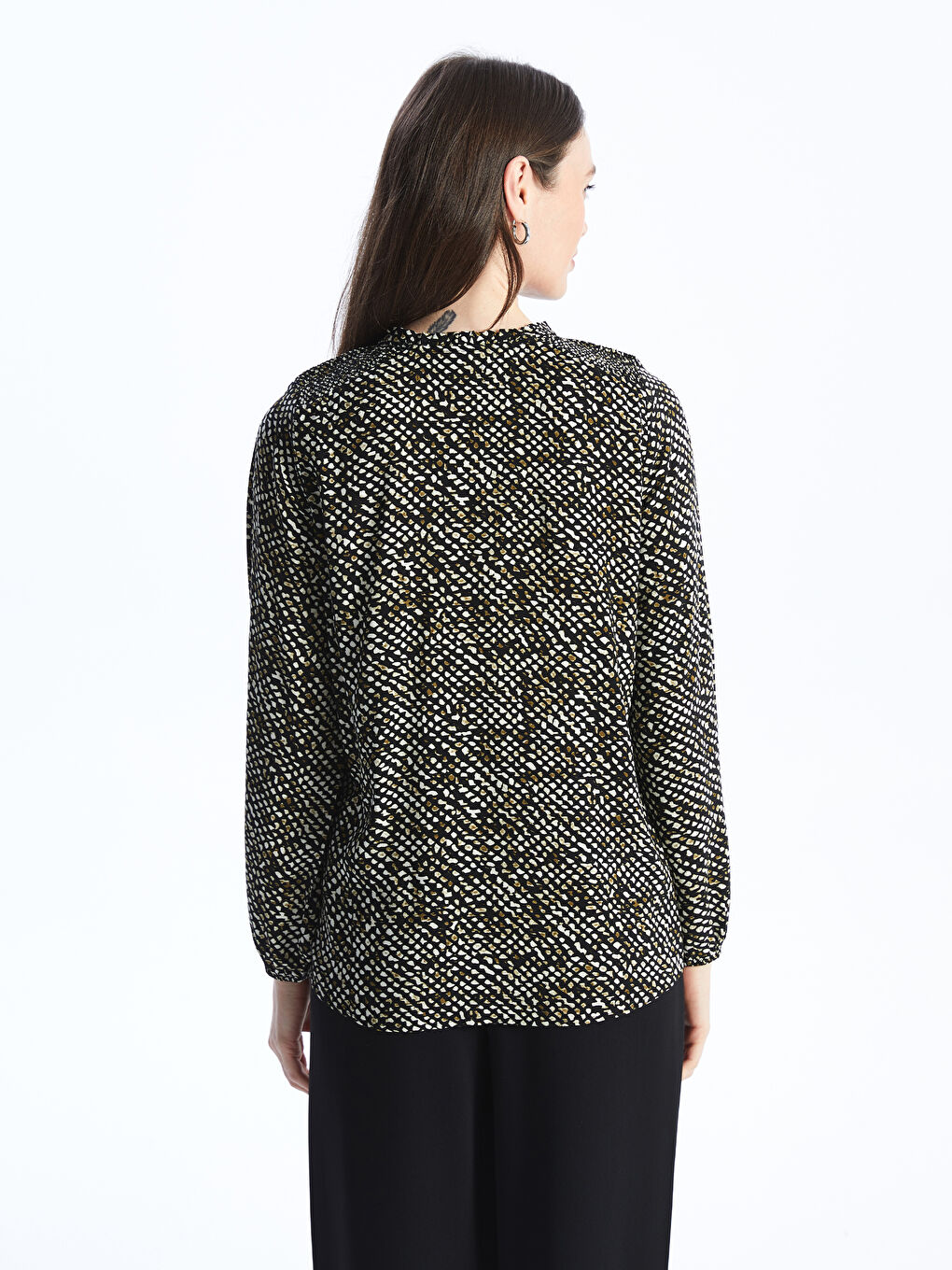 Ženska bluza sa dezenom dugih rukava na vezivanje -S46476Z8-SW5