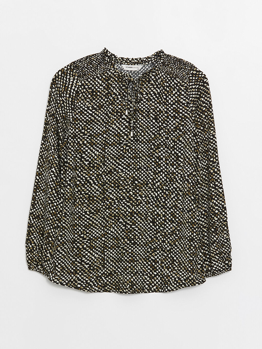 Ženska bluza sa dezenom dugih rukava na vezivanje -S46476Z8-SW5
