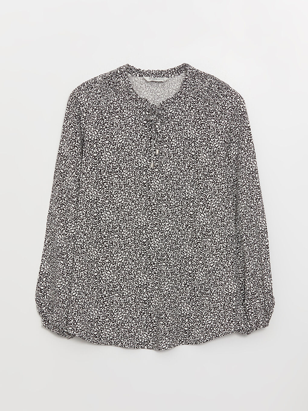 بلوزة للسيدات بأكمام طويلة وياقة مربوطة منقوشة-5