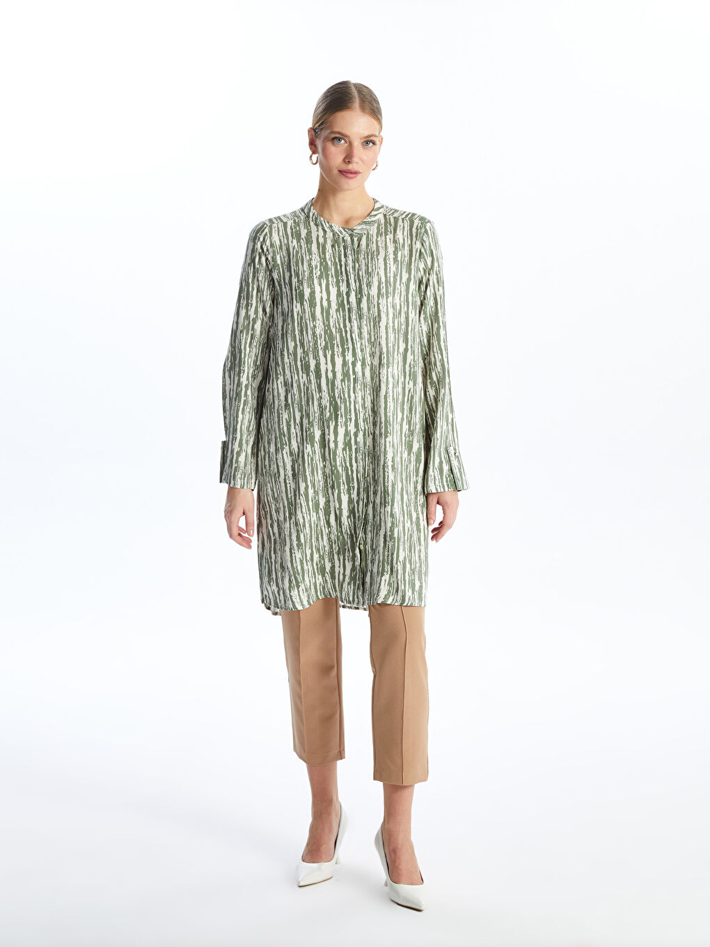 Crew Neck Patterned Women's Shirt Tunic -S46477Z8-LS6