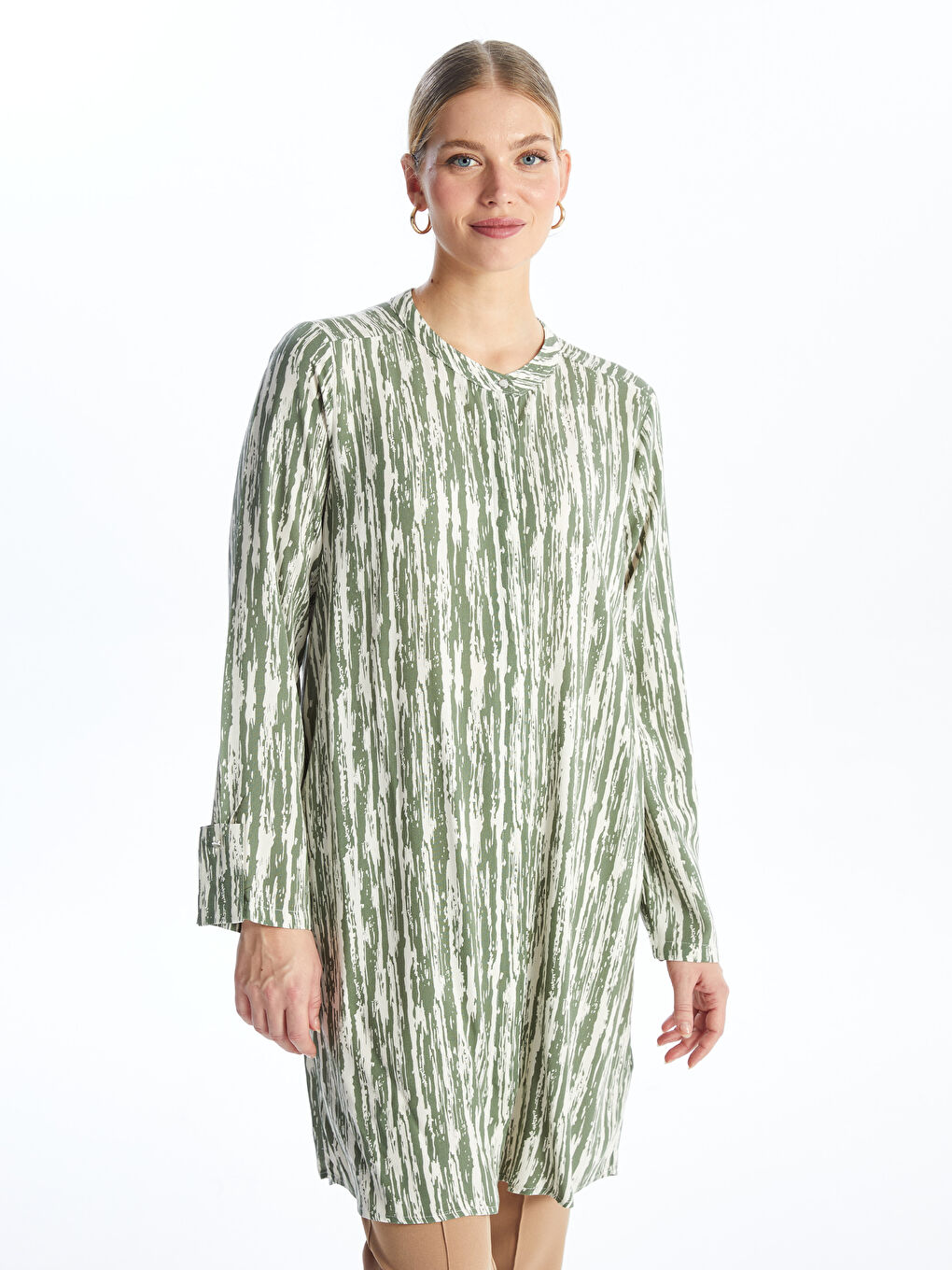 Crew Neck Patterned Women's Shirt Tunic -S46477Z8-LS6